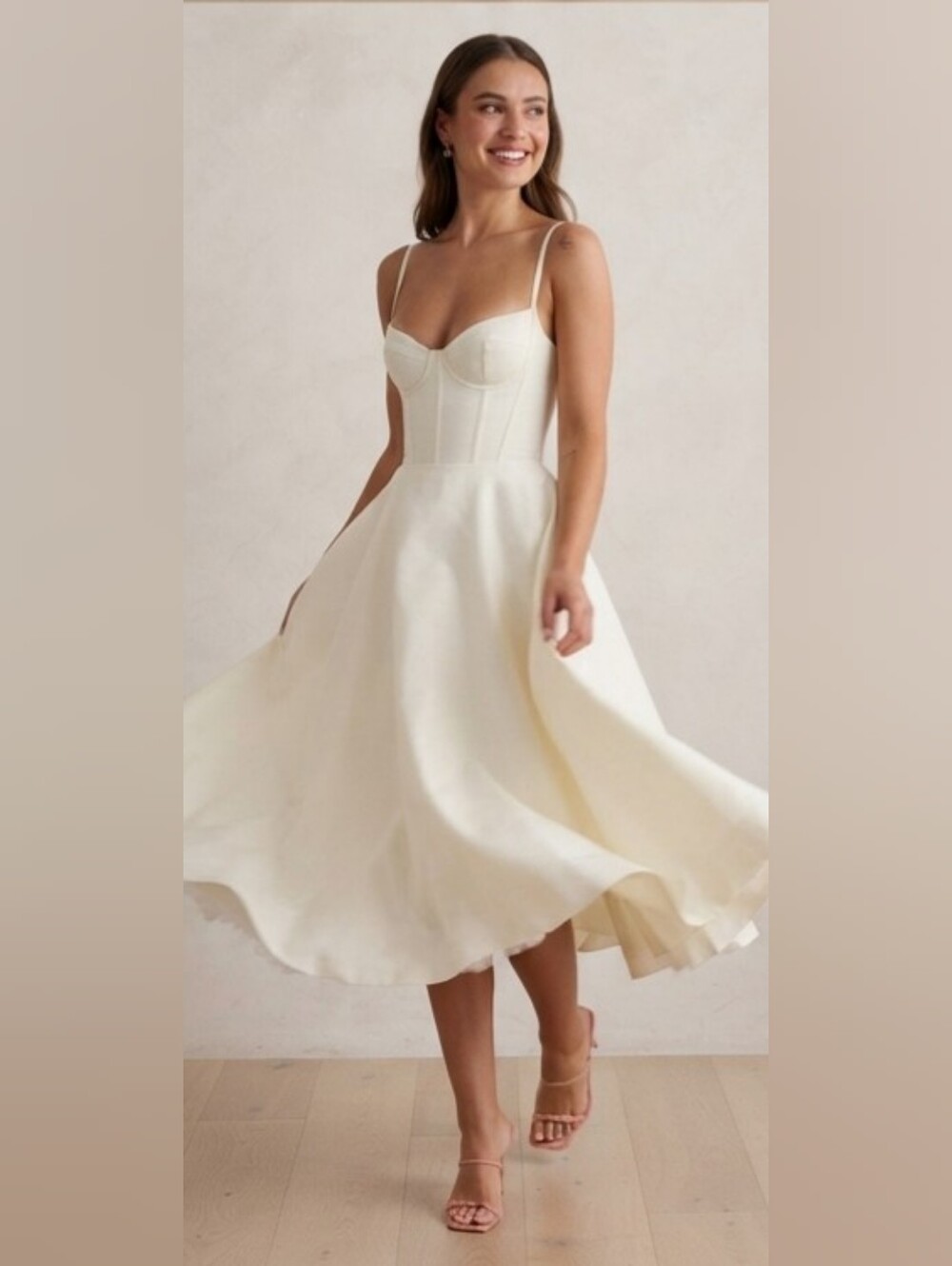 Sleeveless Ivory Fit-and-Flare Midi Dress Size S